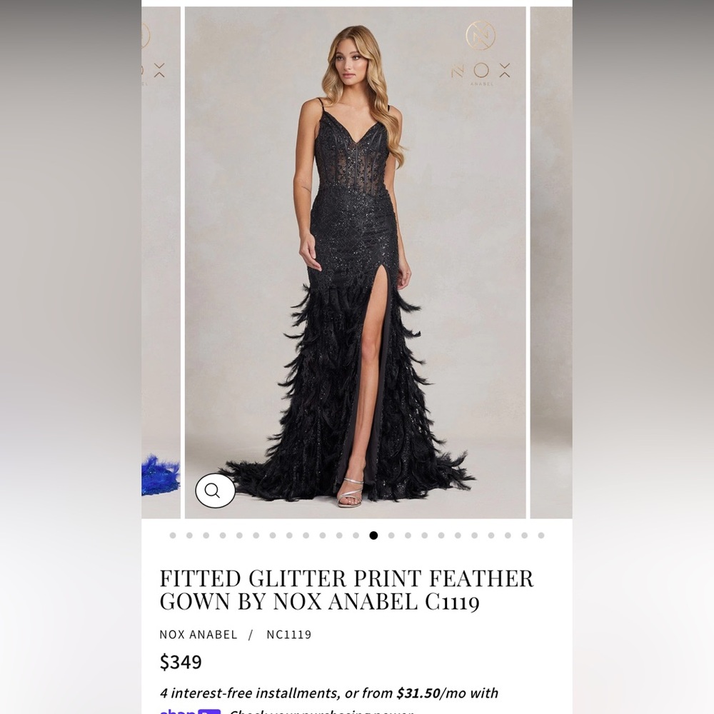 NOX ANABEL V NECK FEATHERED BLACK DRESS- size 4